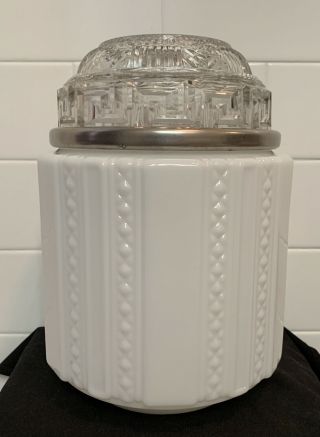 Antique Art Deco Milk Glass Greek Key Skyscraper Ceiling Globe Lamp Shade 1930s