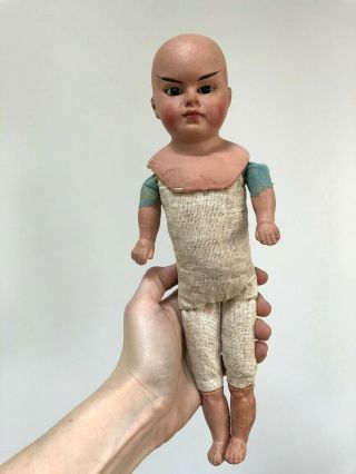 Rare Antique Sonneberg Wax Over Paper Mache Asian Doll German Vintage 1800s Boy