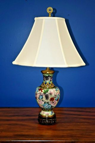 25 " Chinese Vintage Cloisonne Vase Lamp - Floral - Asian - Oriental - Porcelain - Japanese