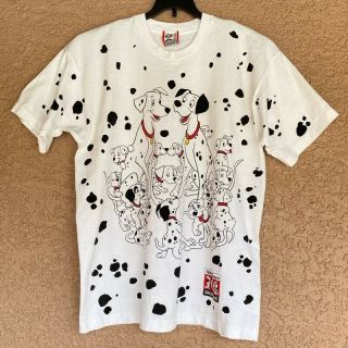 Vtg All Over Print Disney Designs Mens T - Shirt 101 Dalmations White Black Usa Xl