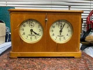 Vintage Chess Tournament Clock Jantar Soviet Russia Ussr 1950s Wooden