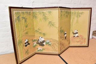 Japanese Vtg Chinese 4 Panel Folding Screen Byobu Painted 48x24 Antique Signed