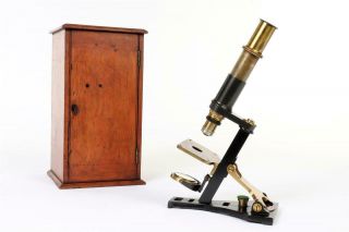 Vintage C1880 " Jas.  Parkes & Son " Folding Brass Microscope With Case 1900