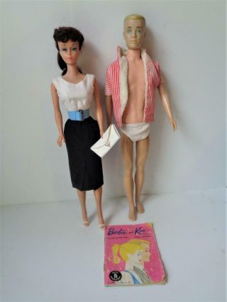 1962 Ponytail Barbie Doll 5 Brunette In Pak Separates,  1 Ken Painted Hair