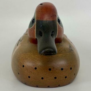Vtg Signed Tom Taber Hand - Carved Wood Painted Green Wing Teal Duck Mallard Decoy