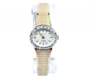 Vintage Ladies Diamond Deauville Armitron Swiss Quartz Tri Tone Gold Plate Watch