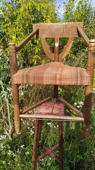 Antique Xix C.  Neo - Gothic 3 - Legged Oak Chair Vintage Antique Monks Stool