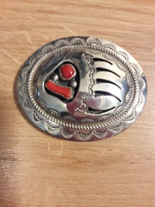 Vintage Wilbert Muskett Sterling Silver And Coral Bear Claw Belt Buckle