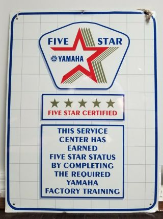 Vintage Yamaha Five Star Certified Metal Store Dealer Sign Advertising 24 " X18 "