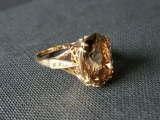 Stunning Vintage 9ct Yellow Gold Oval Smoky Quartz Cocktail Ring Size M