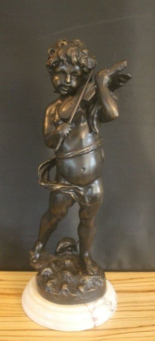 Bronze Sculpture Figurine Of Cherub With Violin Signed A.  Moreau