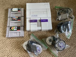 Vintage Nintendo (snes) Console With 2 Controllers And Games