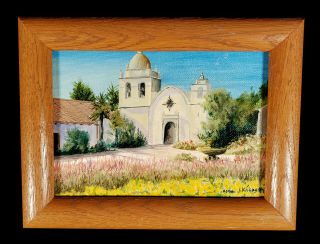 Vintage Carmel California Mission Oil Painting Listed Artist Hans Skalagard Art