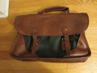 Orvis Vintage Battenkill Briefcase,  Hunter Green Canvas And Brown Leather Briefca