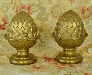 Pair Antique French Repousse Pineapple Curtain Pole Finials,  Chateau Chic