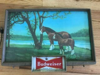 Vintage Budweiser Beer Clydesdale Horses Bar Lighted Sign Anheuser Busch Bud