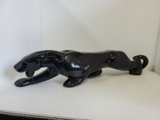 Vtg Royal Haeger Pottery Black Panther Crouching Glossy Ceramic 23 " Art Deco