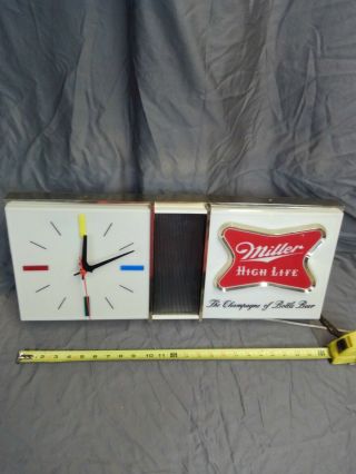 Vintage Miller High Life Light Beer Sign Clock Bar Disco Style