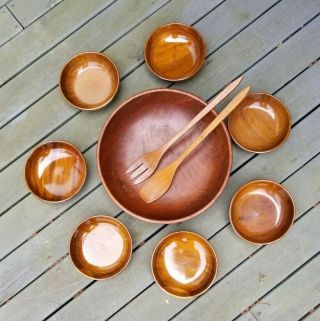 Vintage Hand Crafted Lapacho Wood Bowls Sfh Handcrafts Primavera Paraguay Salad