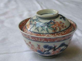 Antique Japanese Kakiemon Chawan (bowl With Lid) 1920s Handpainted 3733