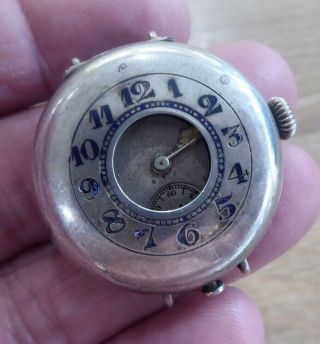 Vintage Solid Silver Half Hunter Trench Wristwatch With Blue Enamel Chapter Ring