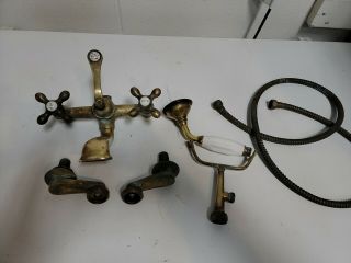 Vintage Antique Brass Clawfoot Bath Tub Faucet With Handheld Shower