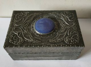 Antique Arts And Crafts Movement Pewter Ruskin Cabochon Box