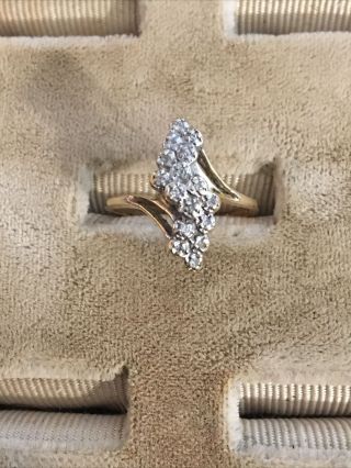 Vintage 14 Kt Yellow Gold Diamond Cluster Ring Size 5 3/4