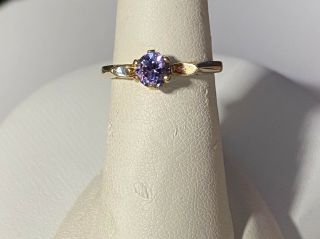Vintage Ladies 10k Yellow Gold Color Change Created Alexandrite Ring