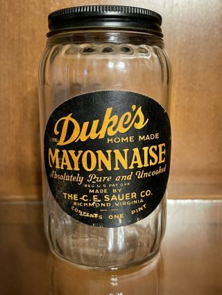 Vintage Dukes Mayonnaise Jar 1 Pint