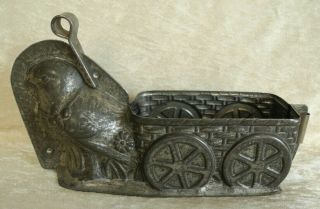 Old Antique Vintage Chocolate Mold Shape Easter Chick Rooster Hen Pulls Wagon