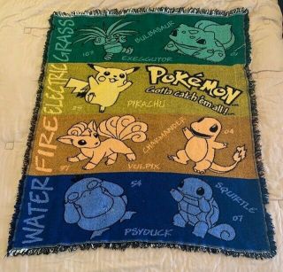 Vintage Pokemon Woven Tapestry Throw Blanket Northwest 52”x44 " Nintendo 90s Rare