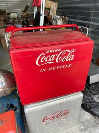 Vintage Coca - Cola Drink In Bottles Metal Red Cooler Ice Chest Cavalier