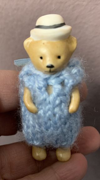 Antique Bisque Hertwig Carl Horn Mini Jtd Sailor Boy Bear Blue Crocheted Romper