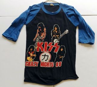 Vintage Kiss Band Crazy Nights Tour Raglan Jersey Concert Shirt T - Shirt Carr
