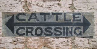 Primitive Cattle Crossing Hand Painted Metal Sign Road Farm House Ranch Vintage