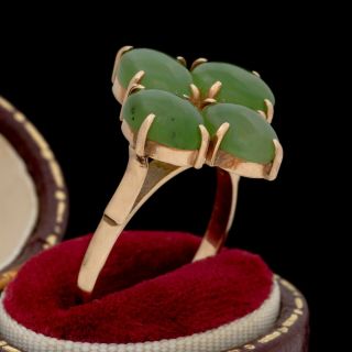 Antique Vintage Art Deco Retro 14k Gold Chinese Carved Jadeite Jade Ring Sz 7.  75