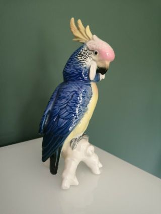 Vintage Blue Cockatoo Parrot Porcelain Figurine Karl Ens Germany 1930 - 1940