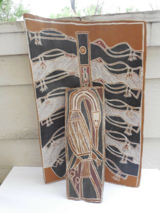 2 X Vintage Aboriginal Bark Painting BY BURUNGURR MILINGIMBI Northern Territory 2