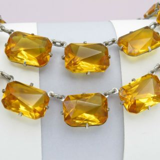 Vtg 1930’s Art Deco Amber Gold Faceted Glass Open Back Necklace