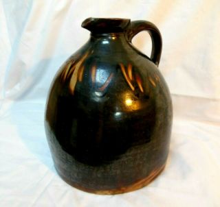 Antique Stoneware 2 Glazed Brown Molasses Syrup Jug With Spout Moonshine 3