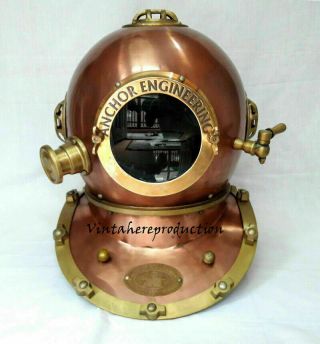 Antique Copper Divers Diving Helmet 18 " Vintage Scuba Us Navy Mark V Deep Sea