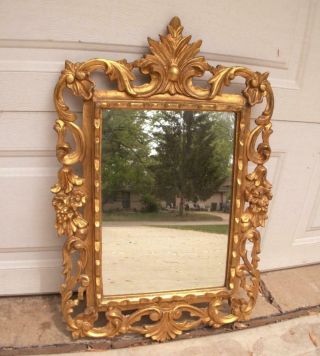Antique Vintage Gold Gilt Rococo Carved Wood Wall Mirror 32 1/2 " By 22 "