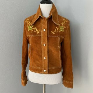 Vintage Pypsa Vintage 60s 70s Suede Leather Floral Embroidered Jacket Fesitval