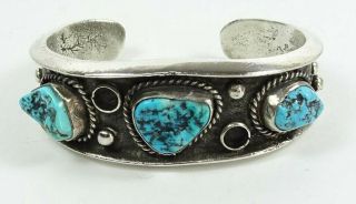 Vintage Navajo Sterling & Turquoise Cuff Bracelet 72g Signed R 6 - 5/8 "