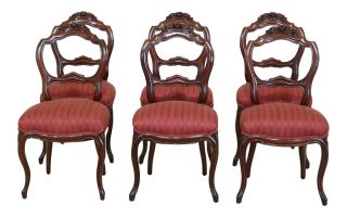Lf49234ec: Set Of 6 Antique Victorian Walnut Carved Dining Room Chairs