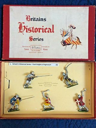 Vintage Britains Historical Knights Agincourt 54mm Lead Toy Soldiers 1664 & Box