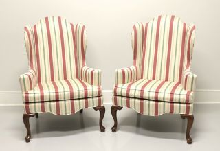 Ethan Allen Queen Anne Style Wing Back Chairs - Pair