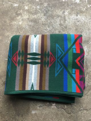 Vintage Pendleton Beaver State Wool Blanket 75 " X 64 " Robes Shawls Green Aztec