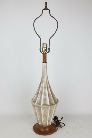 Vintage Mid Century Modern Danish Style Brushed Finish Ceramic,  Wood Table Lamp